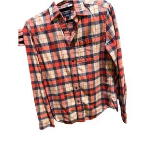 American Eagle Shirt Womens XS TP Button-Up Orange Plaid Logan Cotton